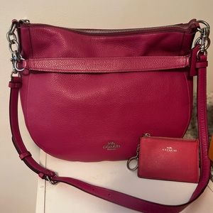 Pink Coach Teri Pebble Leather Ellie Hobo & Cardholder